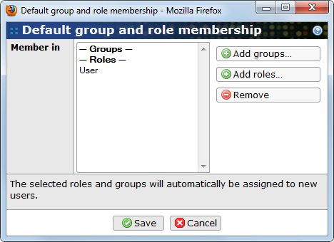 Default group and role membership