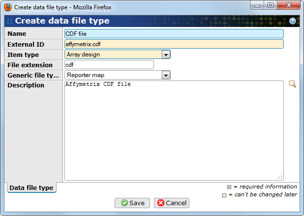 Data file type properties