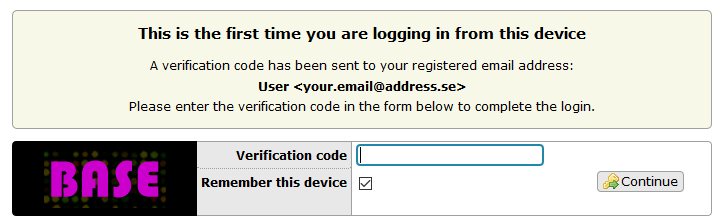 2-factor login: Enter verification code
